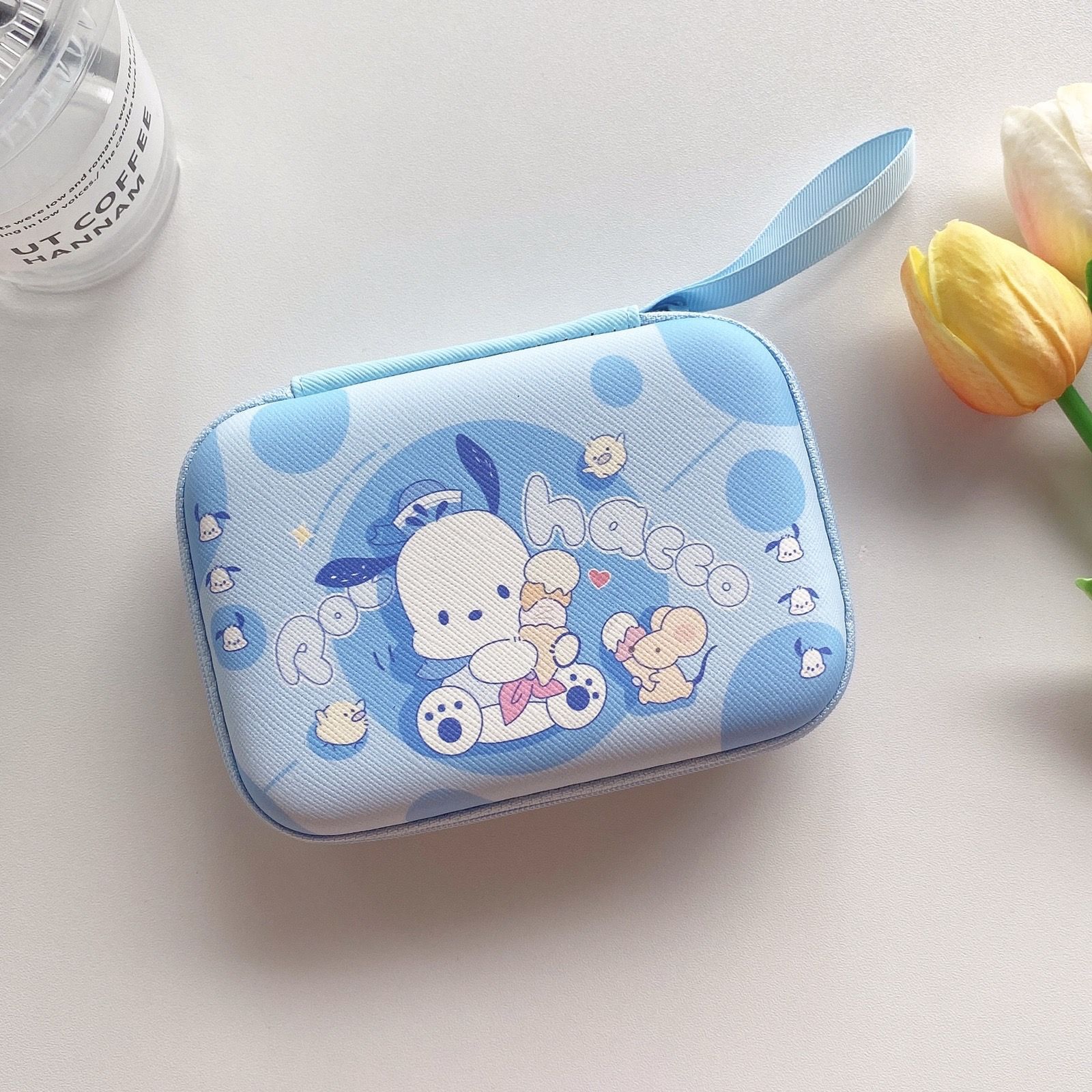 Cartoon nueva bolsa de almacenamiento de auriculares linda rectangular de dibujos animados, cargador de monedero grande, cable de datos, caja de almacenamiento de bolsa larga