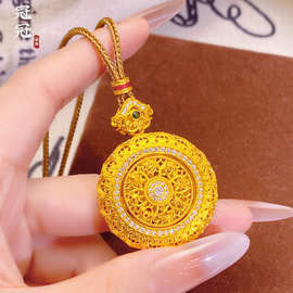 黄铜镀金可旋转八宝罗盘吊坠男女款轻奢高级毛衣链挂坠高保色百搭