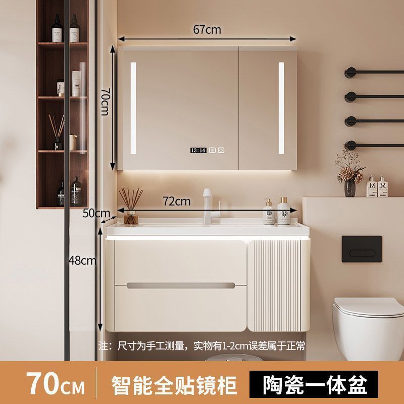 クリーム風水バスルームキャビネット洗面台オーク塗装セラミック一体型洗面台シンプルなバスルームキャビネット洗面台ライト高級なし|undefined