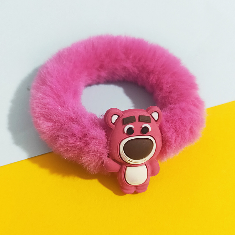 2023 fresa oso felpa cuerda de pelo otoño e invierno de dibujos animados no duele el pelo de alta elasticidad Cola de Caballo anillo de pelo cuerda de pelo accesorios para el cabello para las mujeres