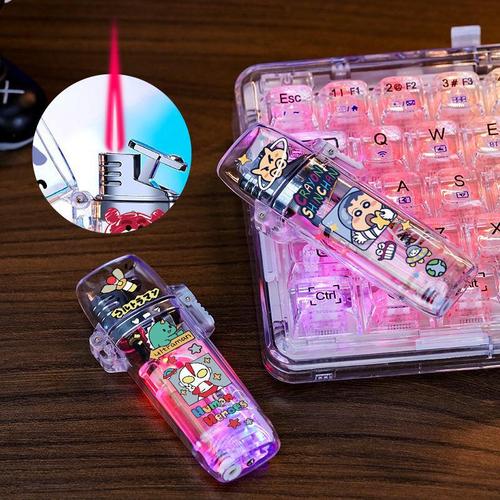 Glowing Transparent Flashing Pink Flame Windproof Lighter Cute Cartoon Sanrio Strawberry Bear Gift for Boyfriend