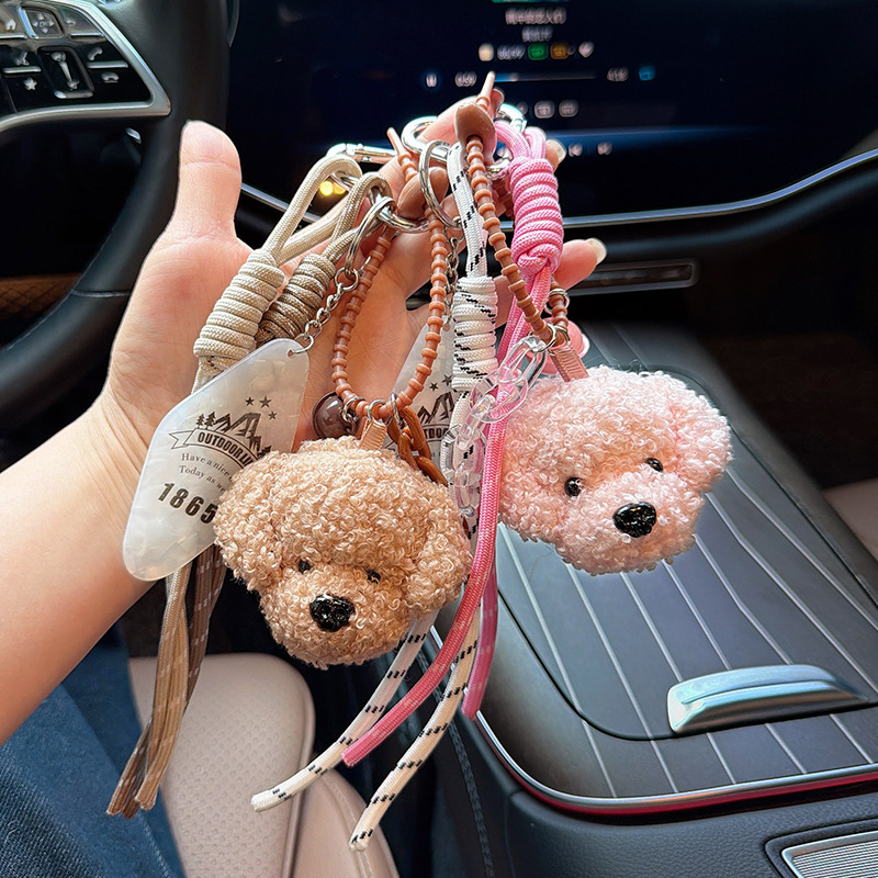 Cute Teddy perro trenzado llavero colgante creativo perro rizado bolsos de moda colgante joyas al por mayor transfronterizas