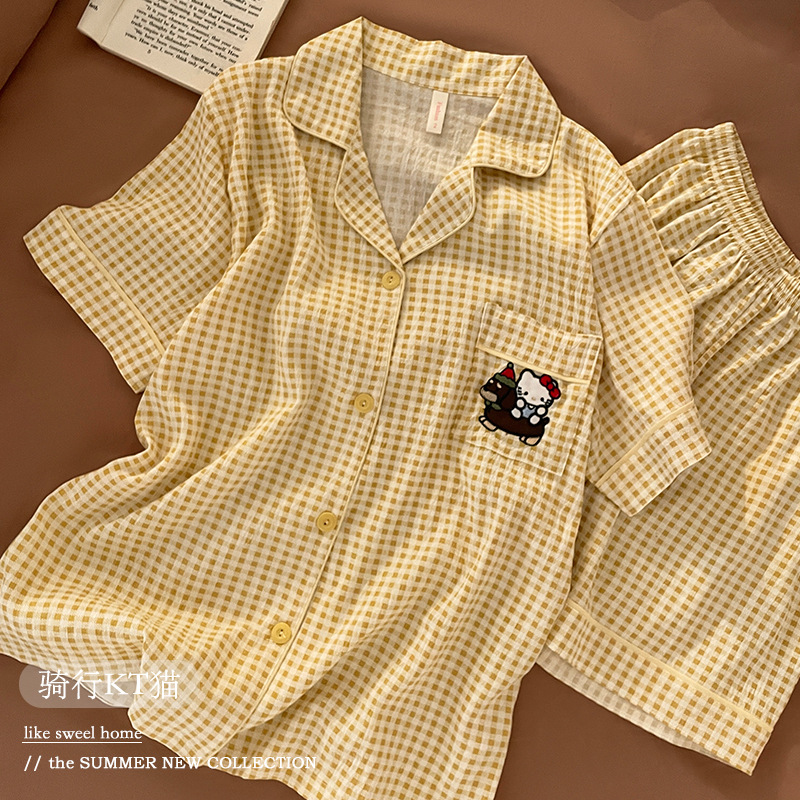 Pijamas al por mayor transfronterizos de verano nubes de algodón cardigan lindos dibujos animados chicas estudiantes se pueden usar con ropa de casa