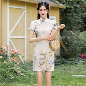 Chinese Dress qiapo retro cheongsam dress for women girls young show thin cheongsam with short sleeves