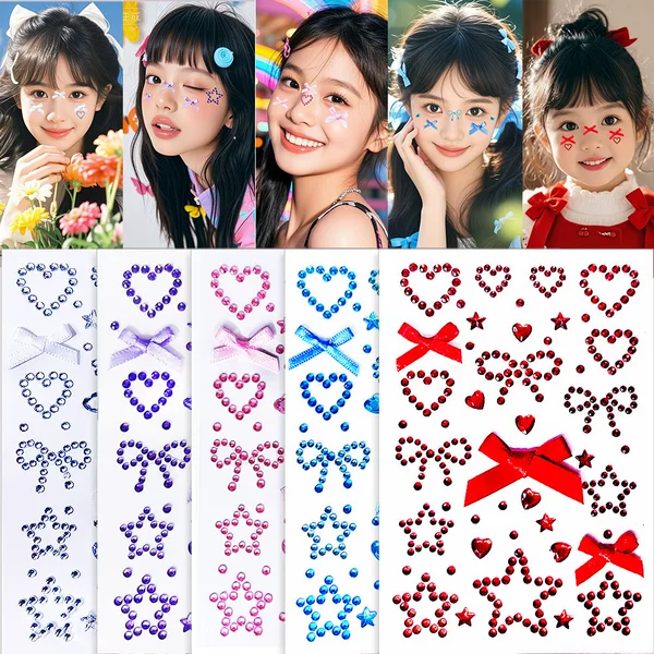 Pink Bow Sticker Stage Makeup Face Sticker Concert Support Makeup Face Sticker Eye Makeup Sequin Crystal Decoration