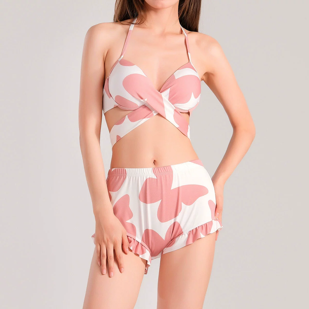 HURUN Swimwear, sexy push up bra, split set for swimming, 3 piece set