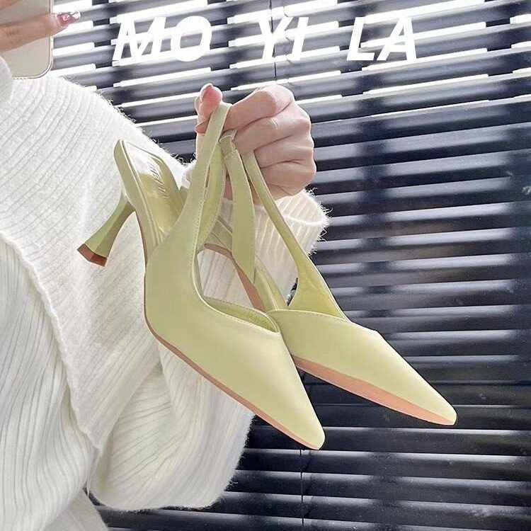 2024 Summer New Style Pointed Toe French Small Heel Shoes Baotou High Heels Women's Breathable Stiletto Fashion Sandals_vogarts.com