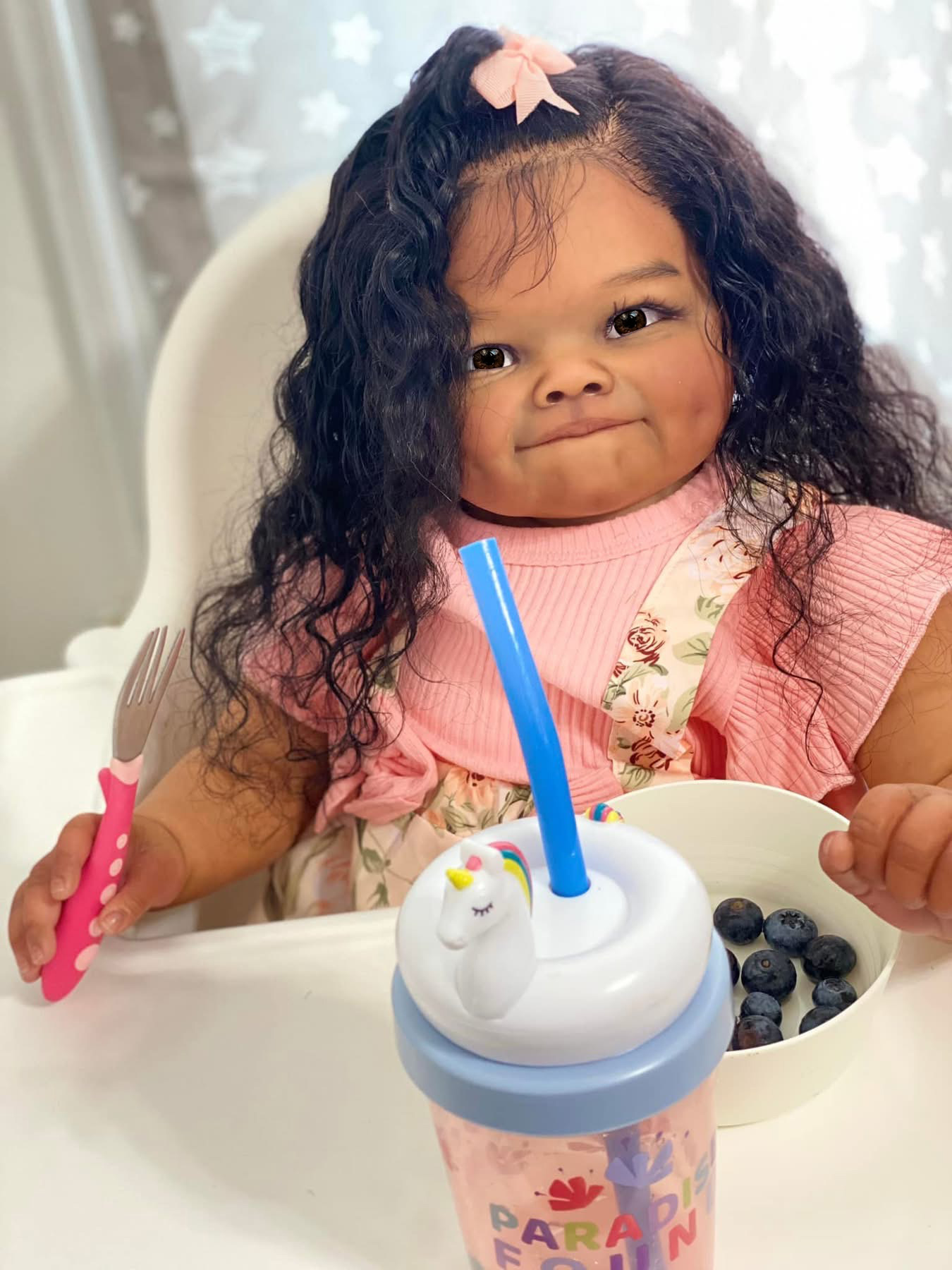 NPK genuino 24inch hoyuelo sonriente tono de piel oscuro muñeca Raya cabello implantado a mano fuente transfronteriza