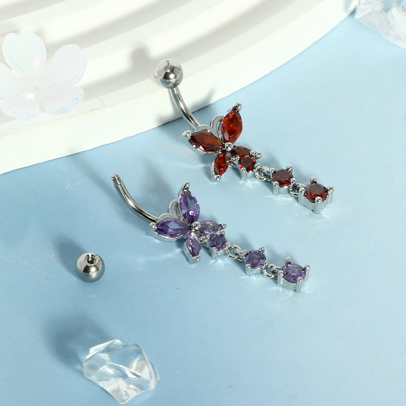Best Selling Gold Pink Zircon Navel Ring Heart Shape Belly Button Piercing Jewelry 316L Surgical Steel detail image 5