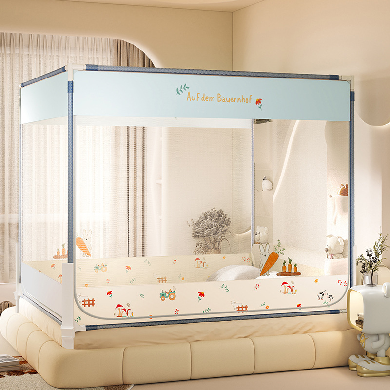 Fitted Mosquito Net with Heightened Railings, Baby Anti-Fall Mosquito Net, Home Bedroom U-Shaped Three-Door Mosquito Net 1.5m1.8m