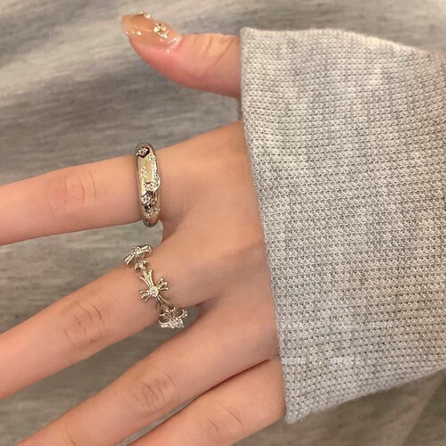 Cool wind~ Silver zirconia cross ring for women, niche design, Instagram light luxury index finger ring, personalized couple's ring