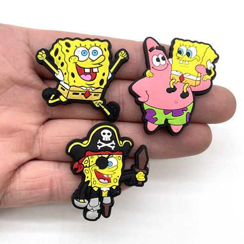 Cute Cartoon Spongebob Series Crocs Shoes Flower Shoe Buckle Beach Garden Shoe PVC Soft Rubber Decorative Buckle