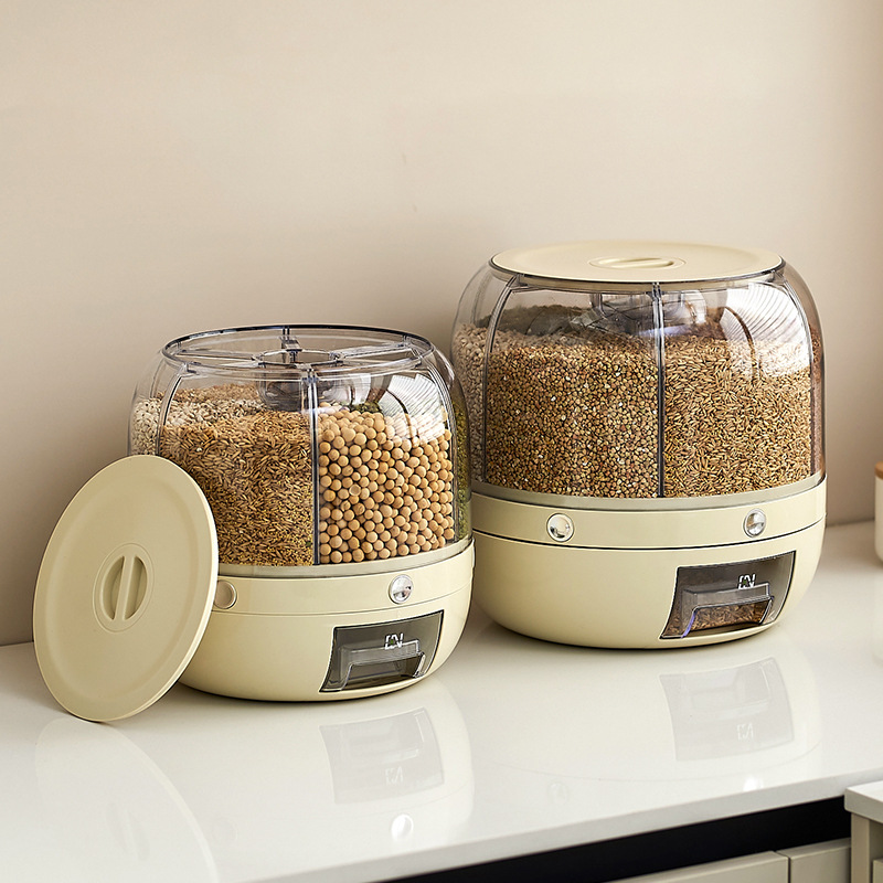 旋轉分格米桶家用五穀雜糧收納盒防蟲防潮密封多格分裝大米儲物罐