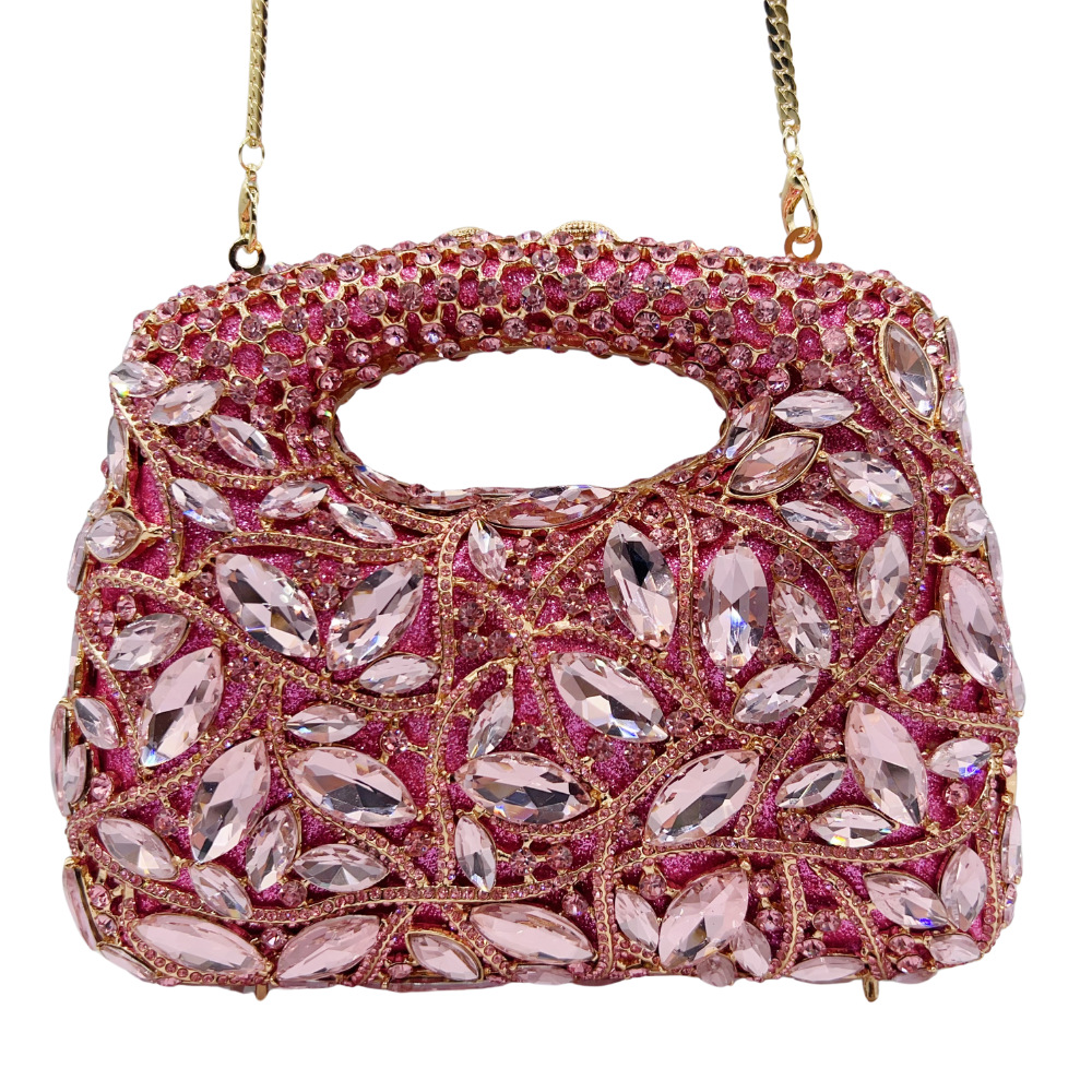 Túi clutch nữ đính đá dạ tiệc thủy tinh rỗng nạm kim cương — Màu đen, Màu hồng, màu tím, Tùy chỉnh màu sắc khác chi tiết 1