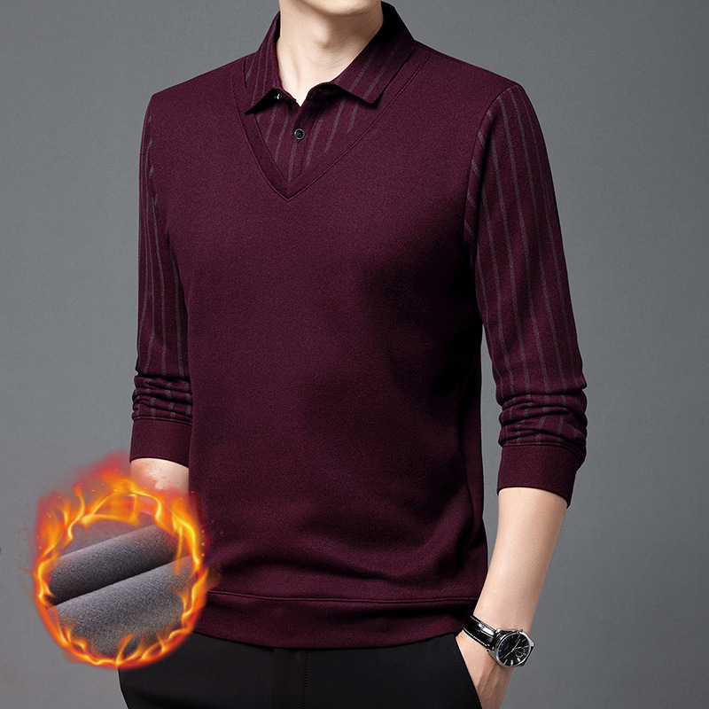 Fleece-forrado solapa casual de los hombres Top nuevo negocio versátil de los hombres de manga larga engrosada caliente camiseta de polo de los hombres