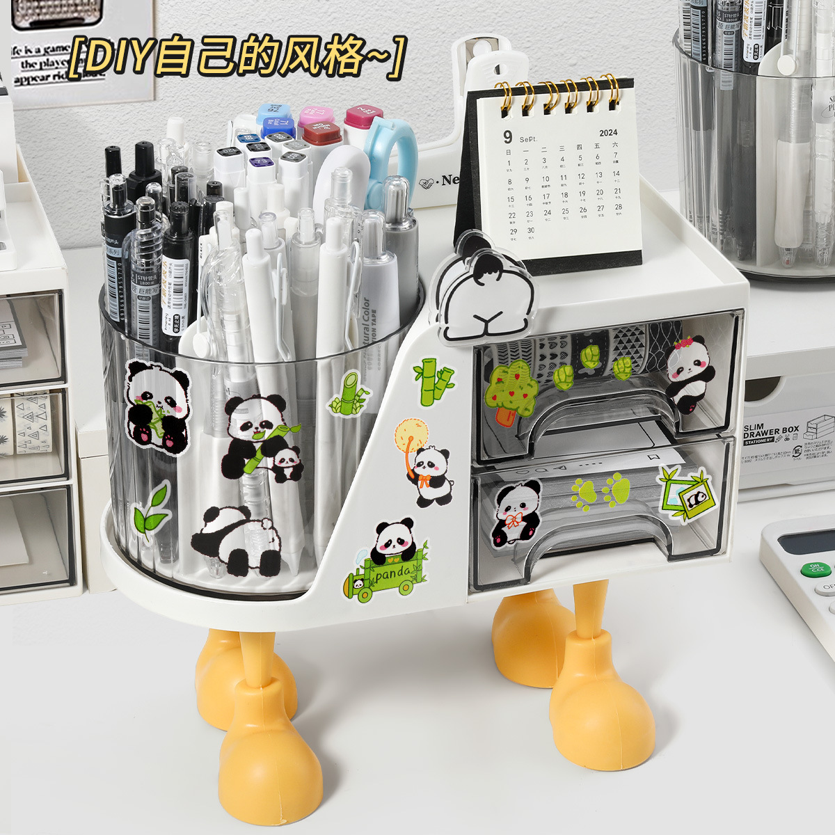회전 펜 홀더 책 서랍 대용량 문구 저장 랙 높은 가치 사무실 펜 버킷을 가진 데스크탑 저장 상자