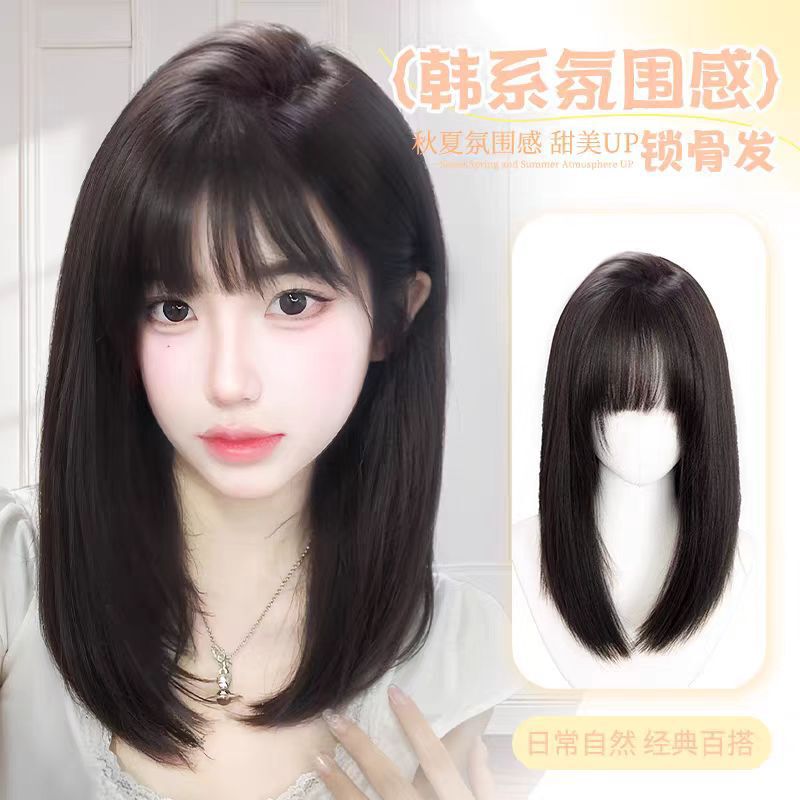 Cheng Ming Wig Women's Black Brown Medium Long Hair Age Reduced Clavicle Hair Natural Sweet Lolita Long Straight Hair Full Head Cover