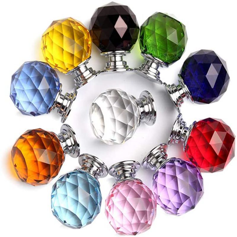 Cross-Border Wholesale Colorful K9 Crystal Ball Handle Single-Hole Faceted Ball Zinc Alloy Drawer Door Handle Crystal Ball Handle
