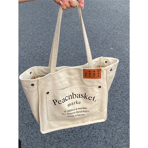 Large capacity tote bag for women Korean printed college student canvas bag Harajuku style literary shoulder bag 2024