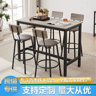 美式复古餐厅家用钢木结构方形餐桌椅配套圆形餐椅定制