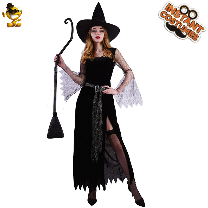 Halloween adulto negro encaje hueco bruja falda bruja partido Cosplay traje etapa