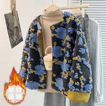 实拍 秋冬新款韩版时尚立体花朵毛呢外套女加棉加厚宽松百搭上衣