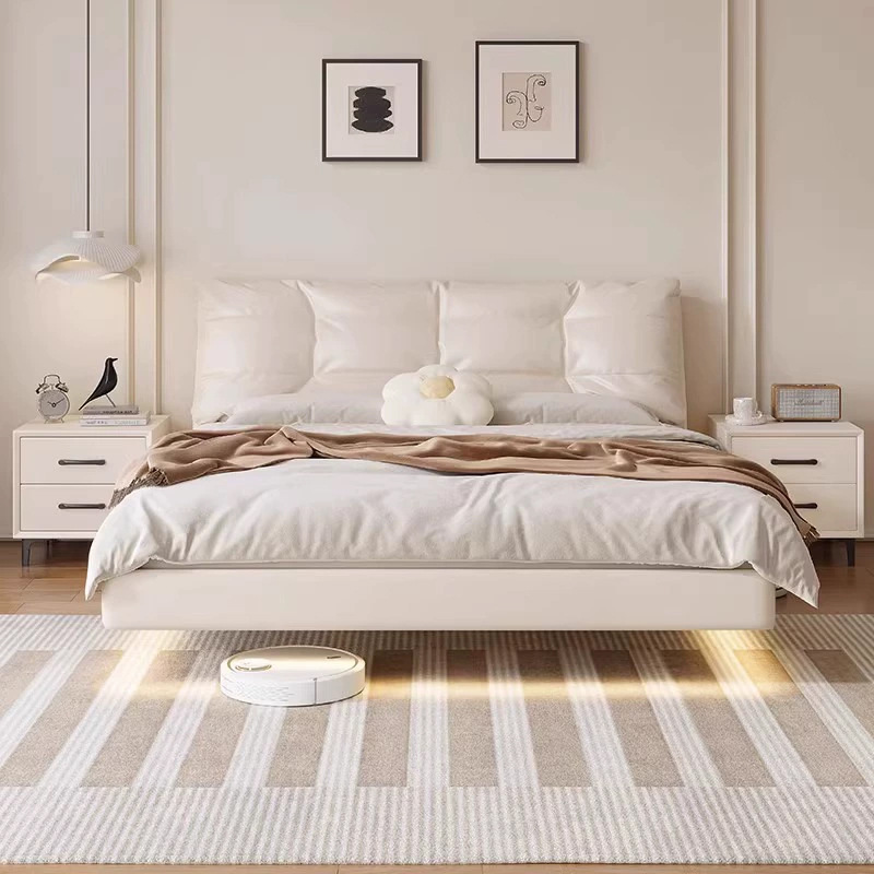 Cama Flotante Suave Cream Cloud Puff, Cama Doble Tapizada en Cuero Moderna y Sencilla para Dormitorio Principal, Cama Matrimonial, Arte en Cuero image 4