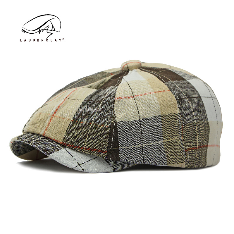 Estilo coreano moda Plaid octogonal sombrero hombres y mujeres primavera y verano boina delgada británico retro newsboy sombrero pintor sombrero