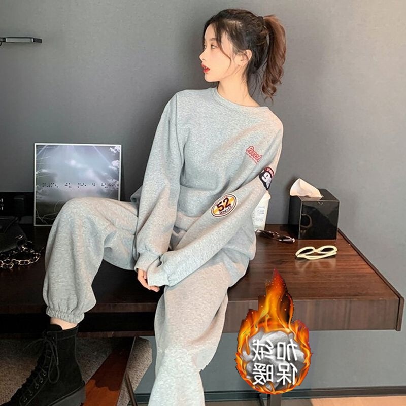 早秋休闲运动套装女2025新款韩版甜酷休闲时尚百搭圆领卫衣套装女|undefined