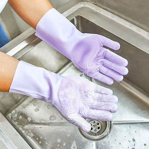 Kitchen dishwashing pet cleaning artifact waterproof housework gloves thickened magic gloves silicone dishwashing gloves anti-scalding