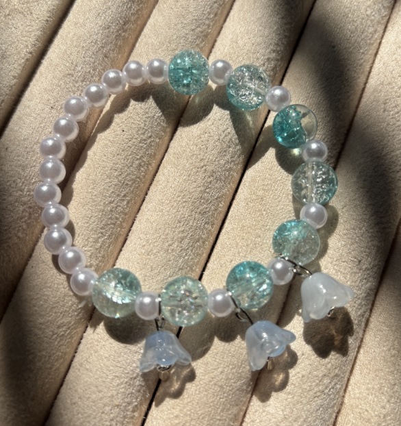 Pulsera Lirio de los Valles con Perla Azul y Arroz Nevado #SZ1505