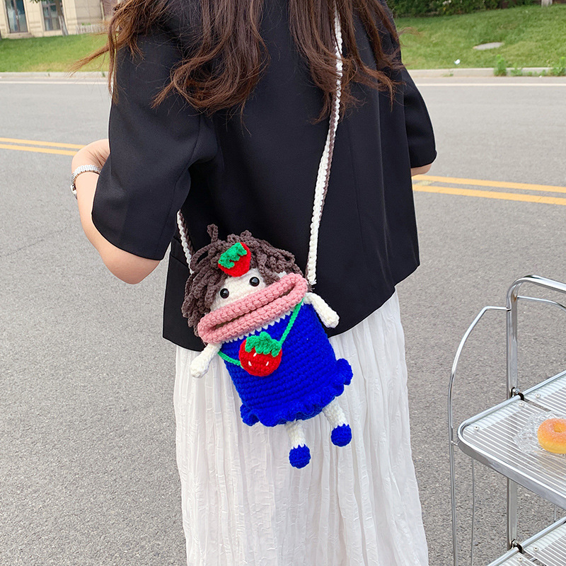 Douyin popolare salsiccia bocca grande bocca borsa per cellulare borsa fatta a mano all'uncinetto fai da te in lana per maglieria borsa divertente portachiavi_voghion.com