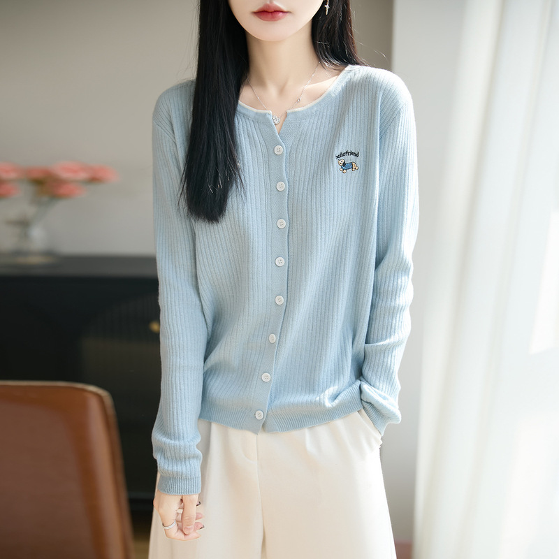 V-Neck Light Blue Long-Sleeved Cardigan Wool Knitwear for Women 2026 Spring New Casual Loose Short Outwear Top V-Neck Light Blue Long-Sleeved Cardigan Wool Knitwear for Women 2026 Spring New Casual Loose Short Outwear Top