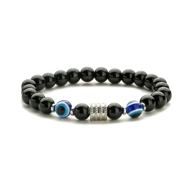 Nueva venta caliente transfronteriza de acero inoxidable ojo de tigre obsidiana cuentas negras brillantes pulsera de los hombres pulsera de piedra natural pulsera de los hombres y las mujeres