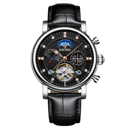 KINYUED multifunctional mechanical watch tourbillon fully automatic men's watch moon phase mechanical watch business men's watch