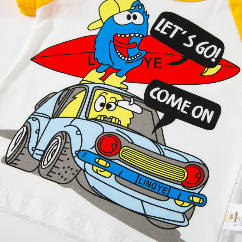 Personalizada ropa infantil de verano impresión de dibujos animados para niños camiseta de manga corta camiseta de color contraste chaqueta de niño al por mayor una muestra