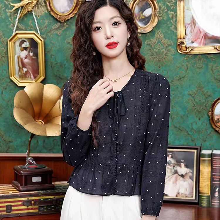 Light Luxury High-End Printed Polka Dot Shirt for Women, 2026 Autumn New Style, Slim-Fit Long-Sleeve Stylish Outerwear Base Shirt Light Luxury High-End Printed Polka Dot Shirt for Women, 2026 Autumn New Style, Slim-Fit Long-Sleeve Stylish Outerwear Base Shirt