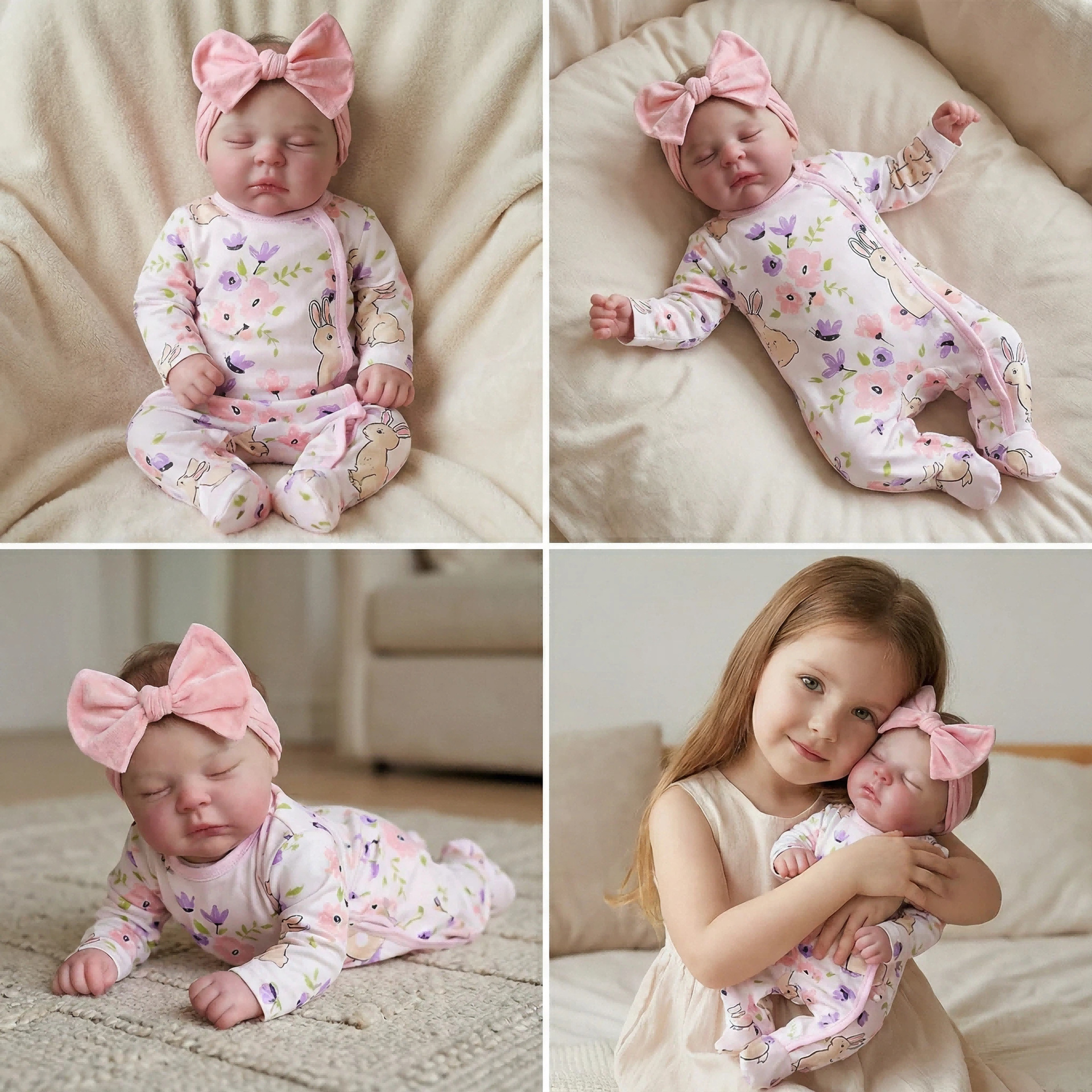 19 pulgadas conejo impresión ropa de impresión de melocotones muñeca simulación pintada a mano para regalar juguetes para niños