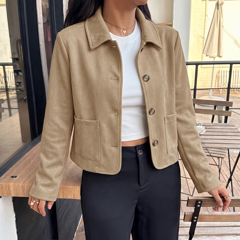 Qadın qısa süet kurta — Koreya üslubu, düz rəng