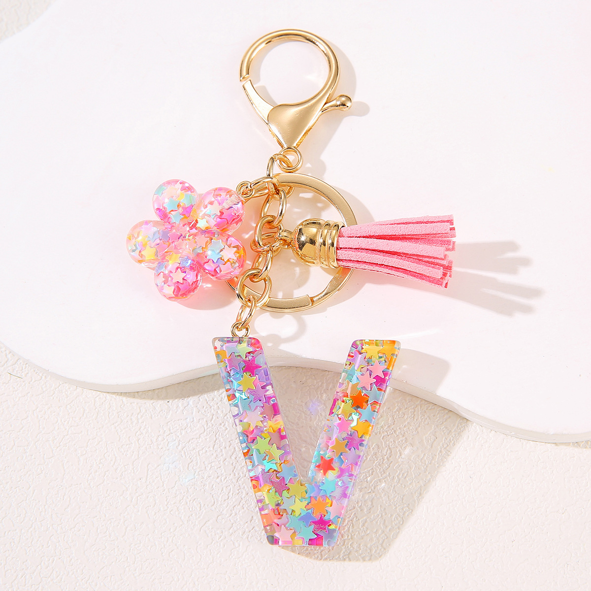 Un nuevo llavero flor de goteo de goma esquinilla 26 letras bolsos colgante llavero accesorios Yiwu