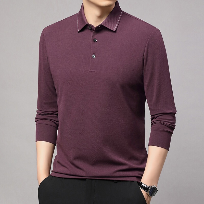 Branded men's high-end cashmere long-sleeve T-shirt, new spring and autumn style, middle-aged dad's casual polo shirt with a turn-down collar Branded men's high-end cashmere long-sleeve T-shirt, new spring and autumn style, middle-aged dad's casual polo shirt with a turn-down collar