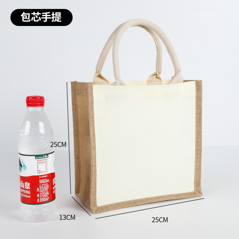 Bolsas de lino personalizadas Renacimiento DIY bolsa de compras de yute Bento impermeable gran capacidad no impresa bolsa de lino image 11