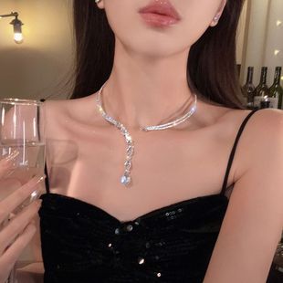 Valuable Daughter ~ Flash Diamond Tassel choker Headband Necklace Women's Two-Wear Light Luxury Niche Collar Necklace