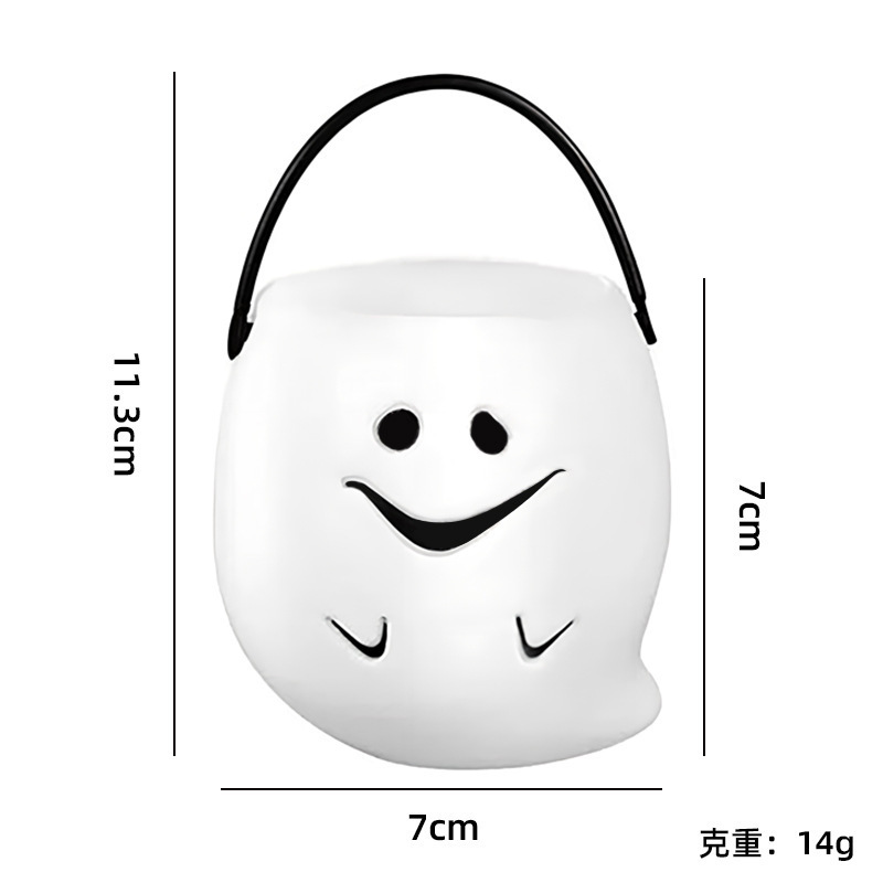 Inventario al por mayor de todo tipo de Halloween portátil mini niños barril de azúcar fantasma día esqueleto de plástico pequeña calabaza lata