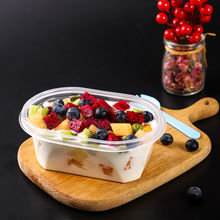 椭圆形PP吸塑水果捞打包盒一次性透明外卖千层蛋糕甜品盒带盖