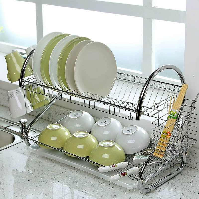 Kitchen storage rack floor-mounted multi-layer storage drainage dish rack double-layer bowl tableware storage bowl rack reality