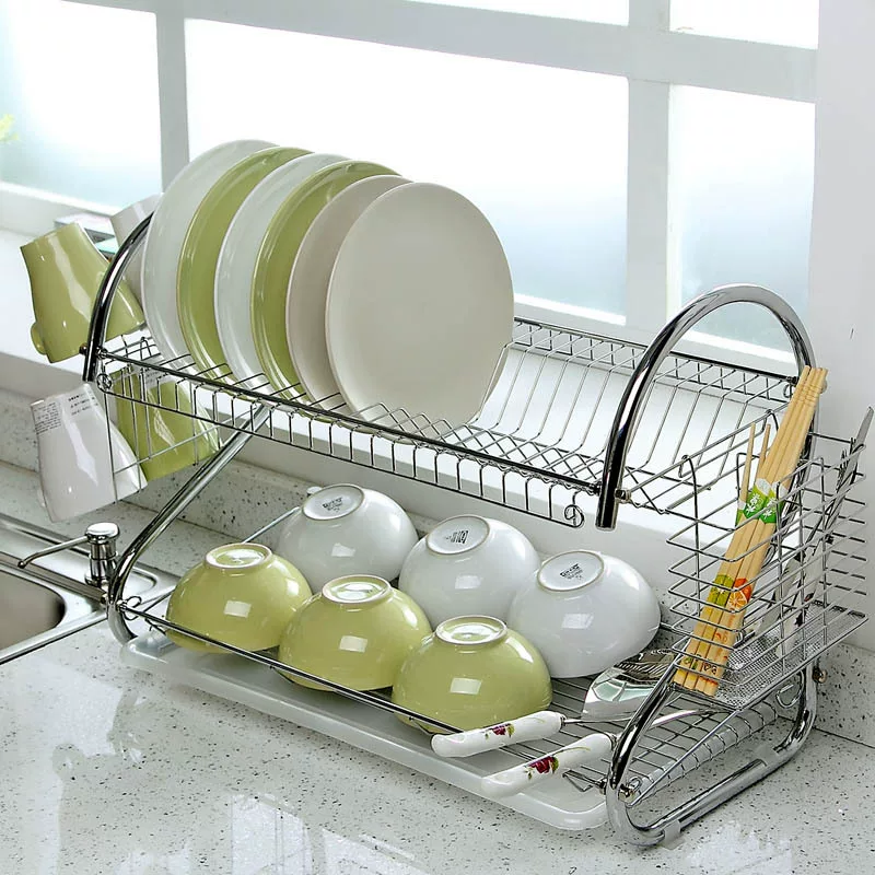 Kitchen storage rack floor-mounted multi-layer storage drainage dish rack double-layer bowl tableware storage bowl rack reality