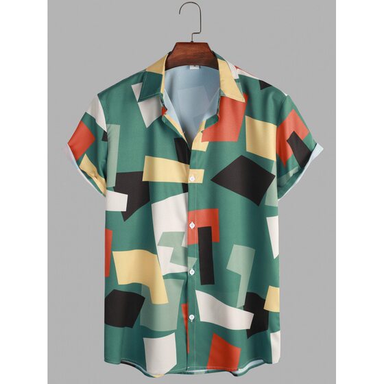 2024 New Hawaiian Flower Shirt Men's Digital Printing Cross-border Amazon Foreign Trade Lining Fashion Top