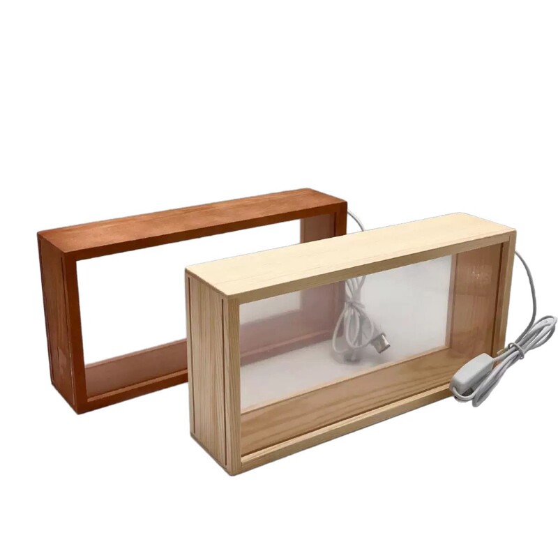 Hollow Dried Flower Photo Frame with Light, Led Luminous Double-Sided Transparent Acrylic Frame, Creative Stereo Wooden Frame Night Light Batch