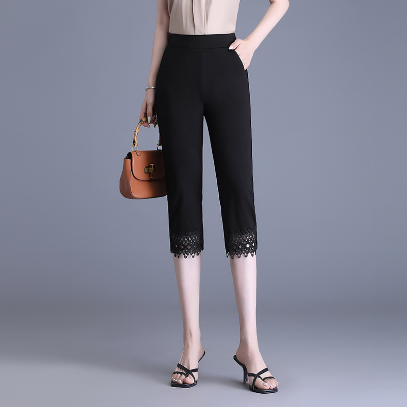 Fashion Slim-fit Slimming Cropped Pants Women's 2024 Summer New Thin High Waist Slimming Elastic Large Size Casual Pants